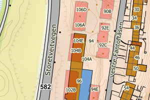 Kartbilde fra WMS-tjeneste av avviket