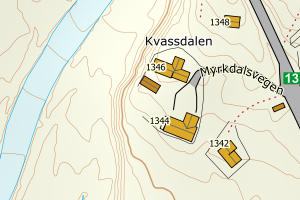 Kartbilde fra WMS-tjeneste av avviket