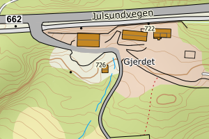 Kartbilde fra WMS-tjeneste av avviket