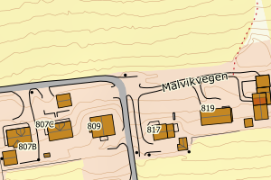 Kartbilde fra WMS-tjeneste av avviket