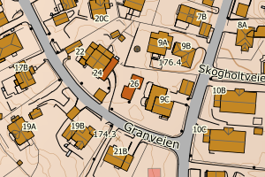 Kartbilde fra WMS-tjeneste av avviket