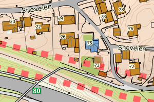 Kartbilde fra WMS-tjeneste av avviket